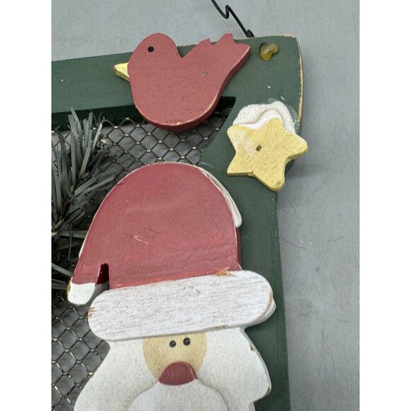 Christmas stocking wall hanging Santa bird house wood metal mess red green READ - Picture 3 of 7
